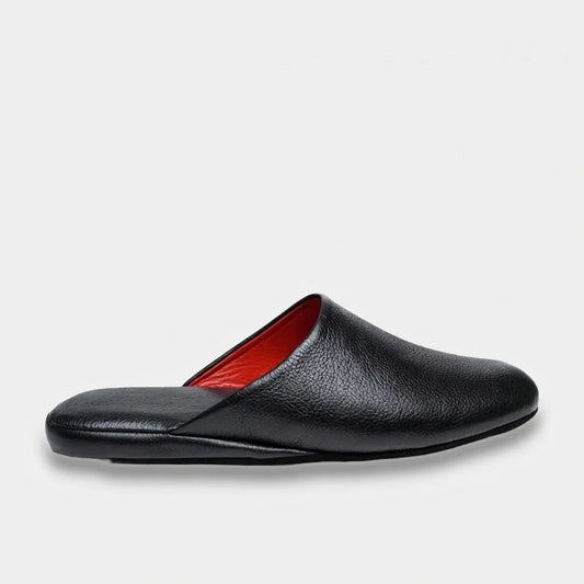 Mens leather slippers Black Hearth
