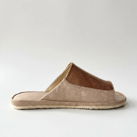 Womens leather slippers Beige Gold