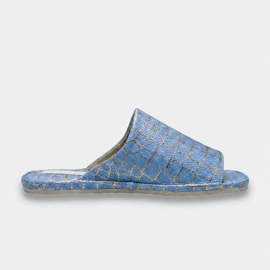 Womens leather slippers Blue Cube