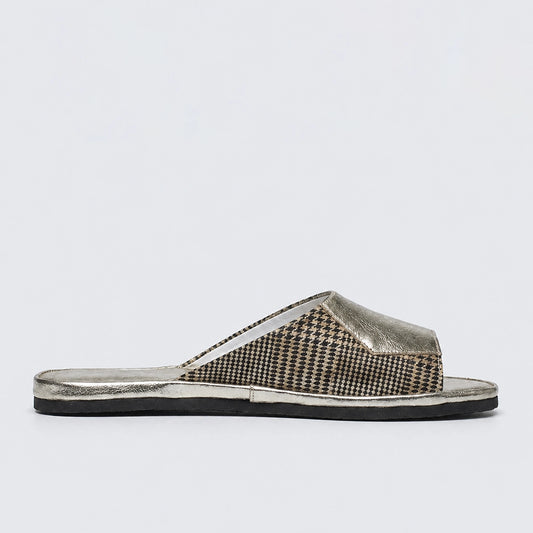 Womens leather slippers Gold Shine