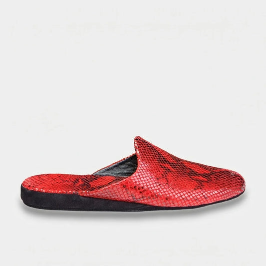 Womens leather slippers Red Serpent