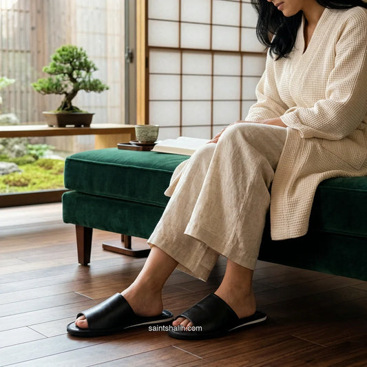 Womens leather slippers Black Evening