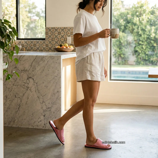 Womens leather slippers Light Rose