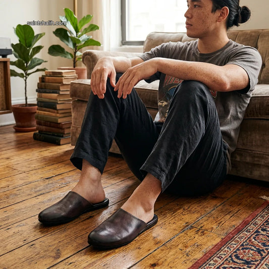 Mens leather slippers Grey Solstice