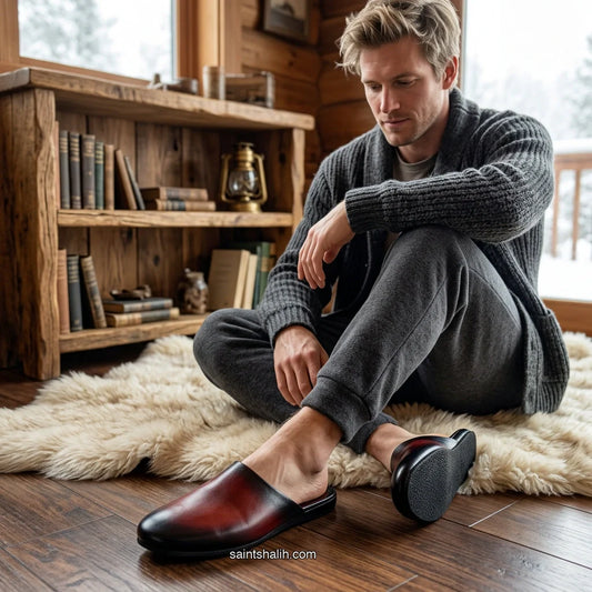 Mens leather slippers Mahogany Solstice