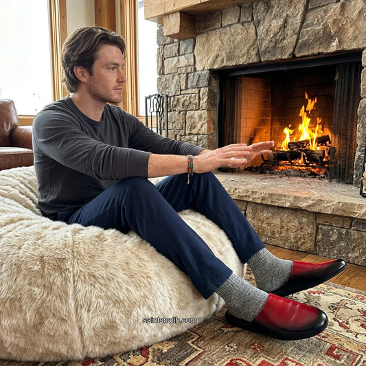 Mens leather slippers Red Solstice