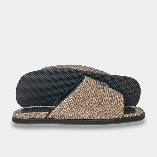 Mens leather slippers Beige Raffia