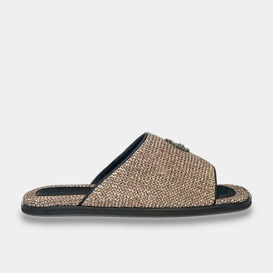 Mens leather slippers Beige Raffia