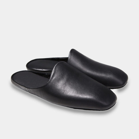 Mens leather slippers Black Comfort
