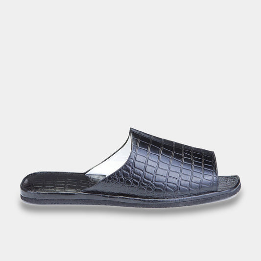 Mens leather slippers Black Crocodile