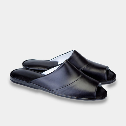 Mens leather slippers Black Ease