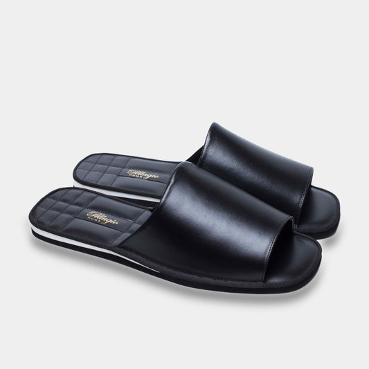 Mens leather slippers Black Eclipse