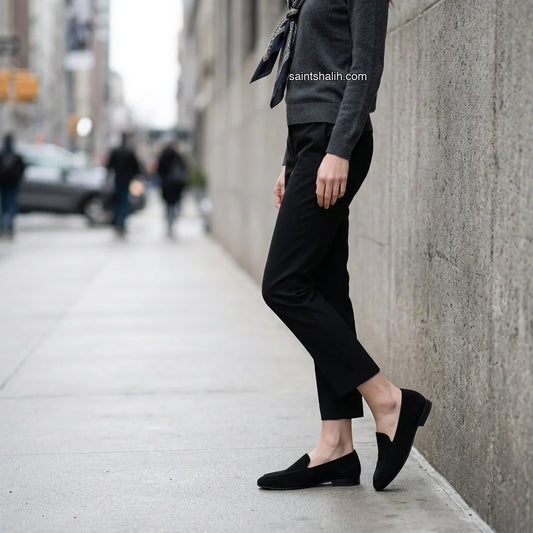 Womens leather loafers Black Velour