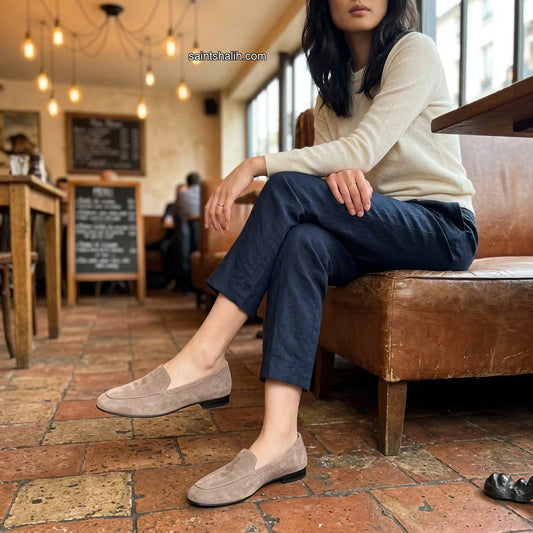Womens leather loafers Cappuccino Dune