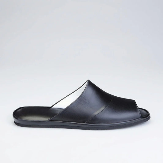 Mens leather slippers Black Ease