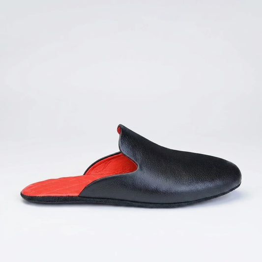 Mens leather slippers Black Inferno