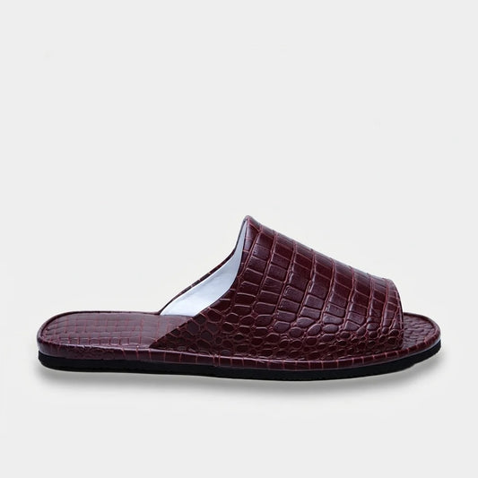 Mens leather slippers Crocodile Cognac