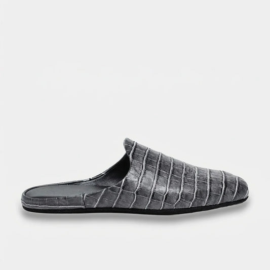 Mens leather slippers Darkgray Crocodile