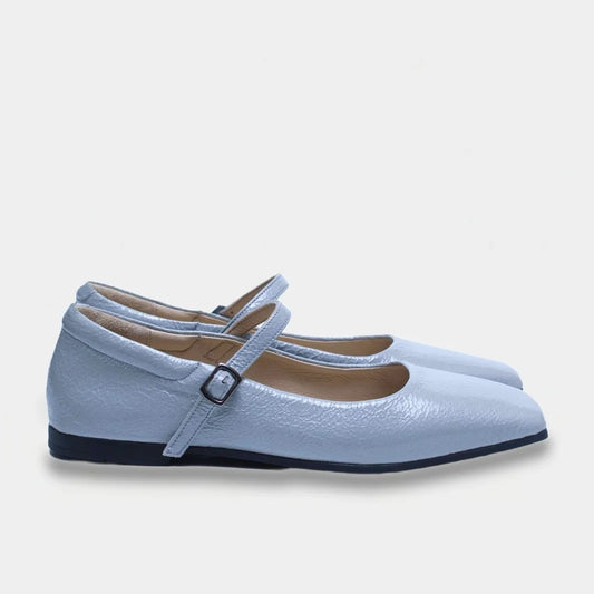 Womens leather Mary Jane ballet flats Light Gray