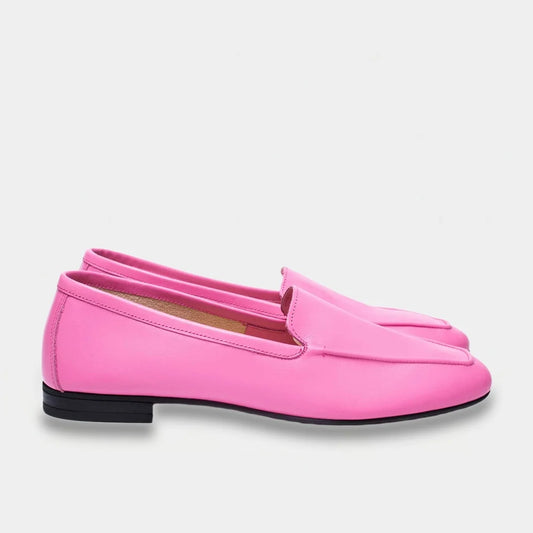 Womens leather loafers Pink Lace