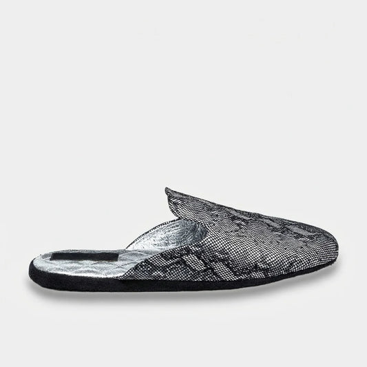 Womens leather slippers Silver Snake