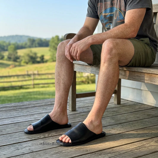 Mens leather slippers Black Zenith