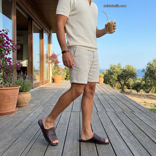 Mens leather slippers Brown Prestige
