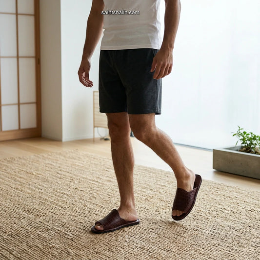 Mens leather slippers Crocodile Cognac