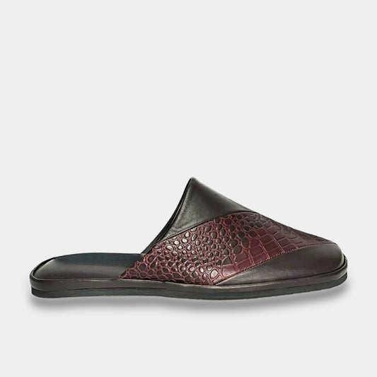 Mens leather slippers Brown Crocodile