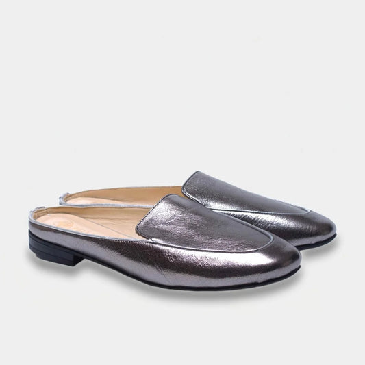 Womens leather mules Silver Veil