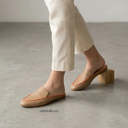 Womens leather mules Beige Dune