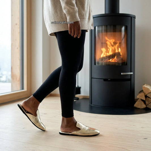 Womens leather slippers Gold Nova