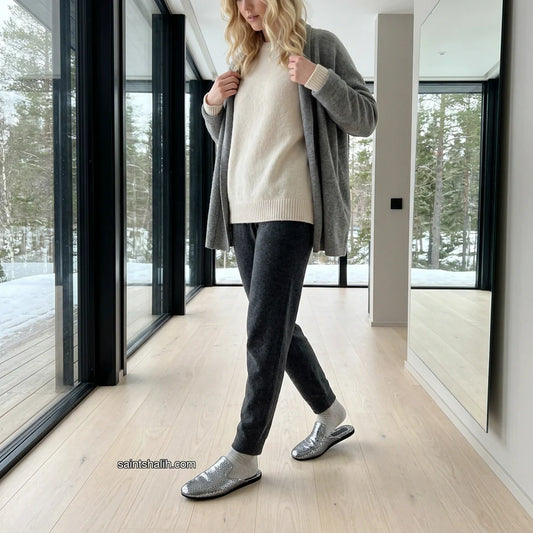 Womens leather slippers Silver Mirage