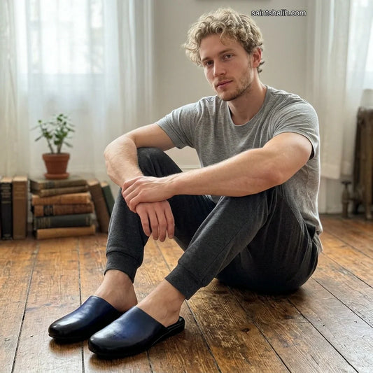 Mens leather slippers Blue Solstice