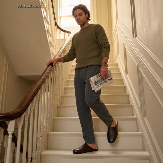 Mens leather slippers Brown Monarch