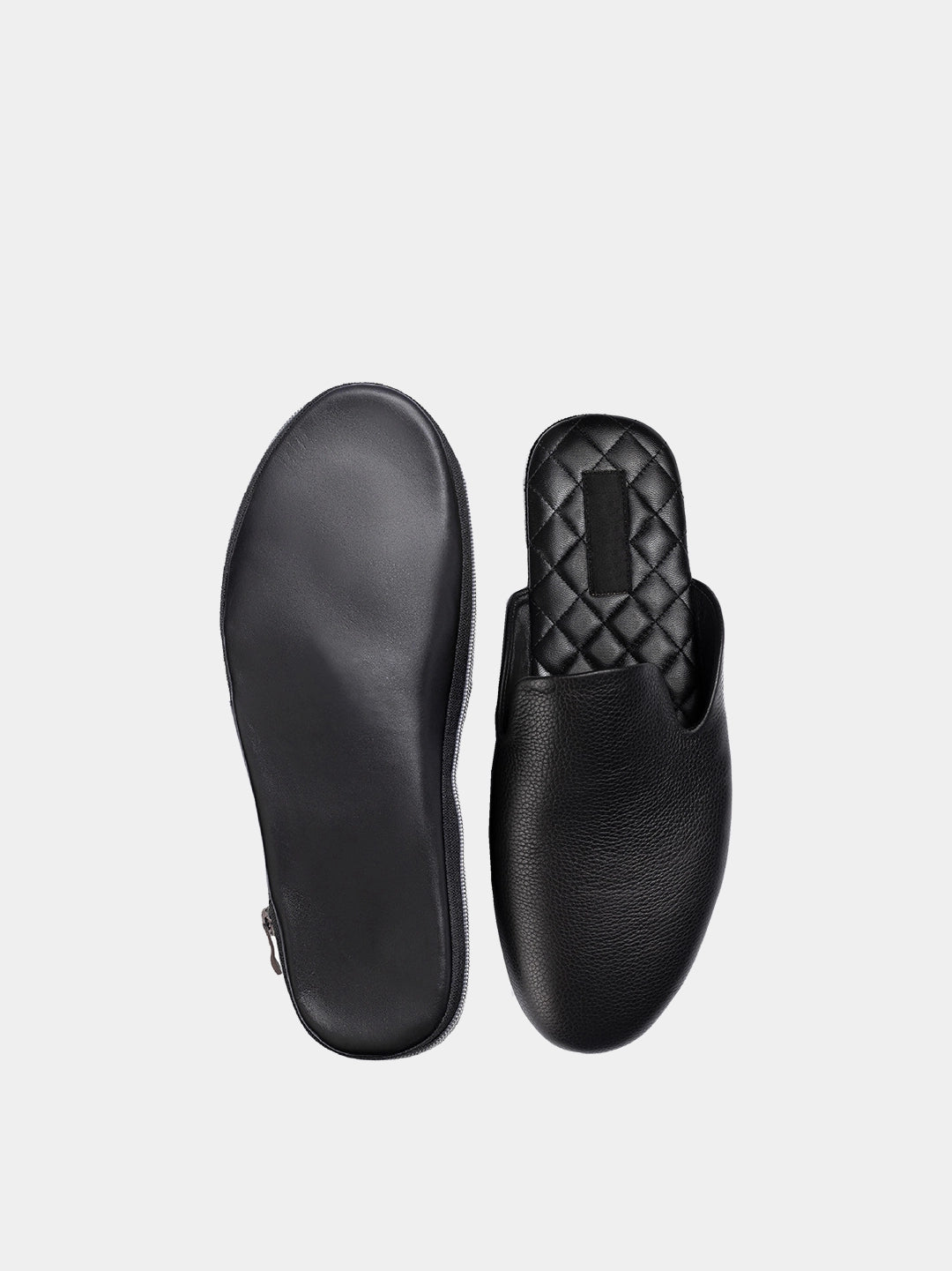 Men's black travel slippers with case Model 1217 Flotar Leather
