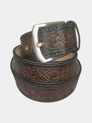 Mens leather belt with embossed celtic pattern Gradient Model 9193