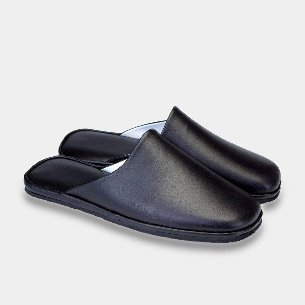 Mens leather slippers Black Classic