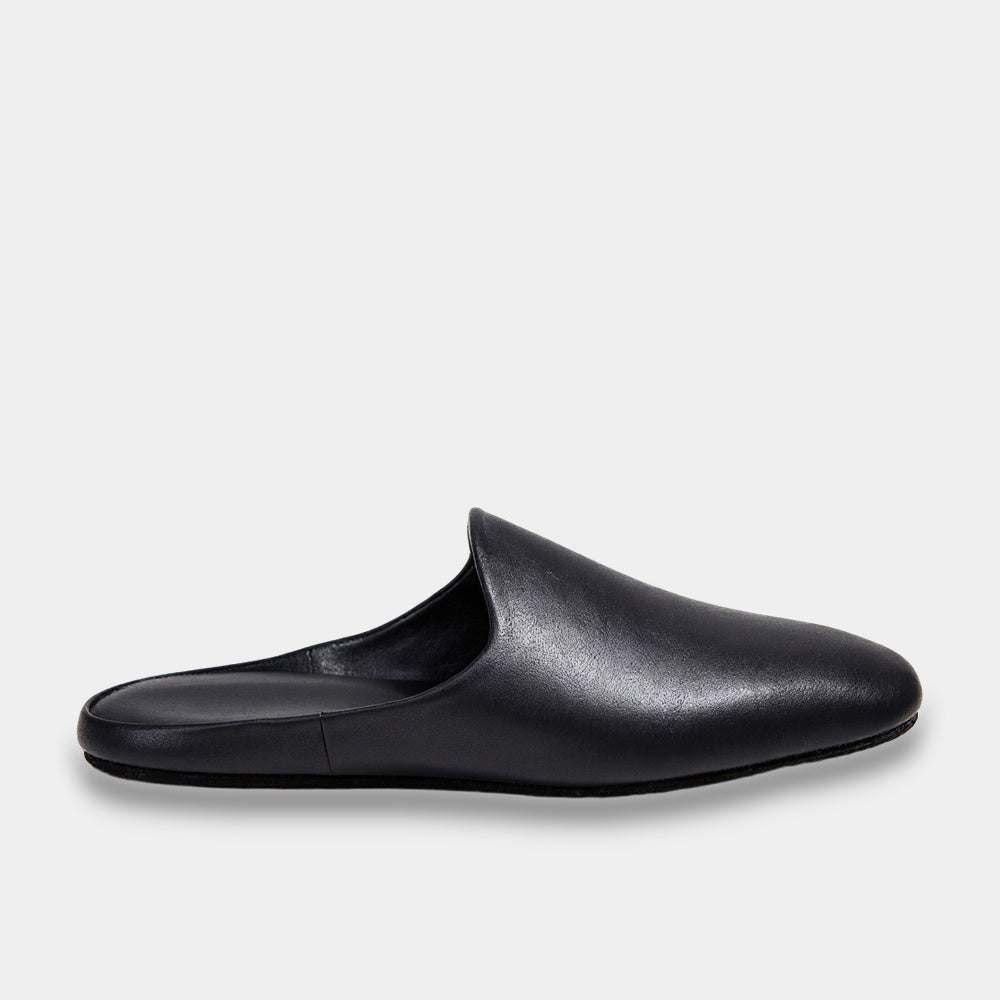 Mens leather slippers Black Comfort