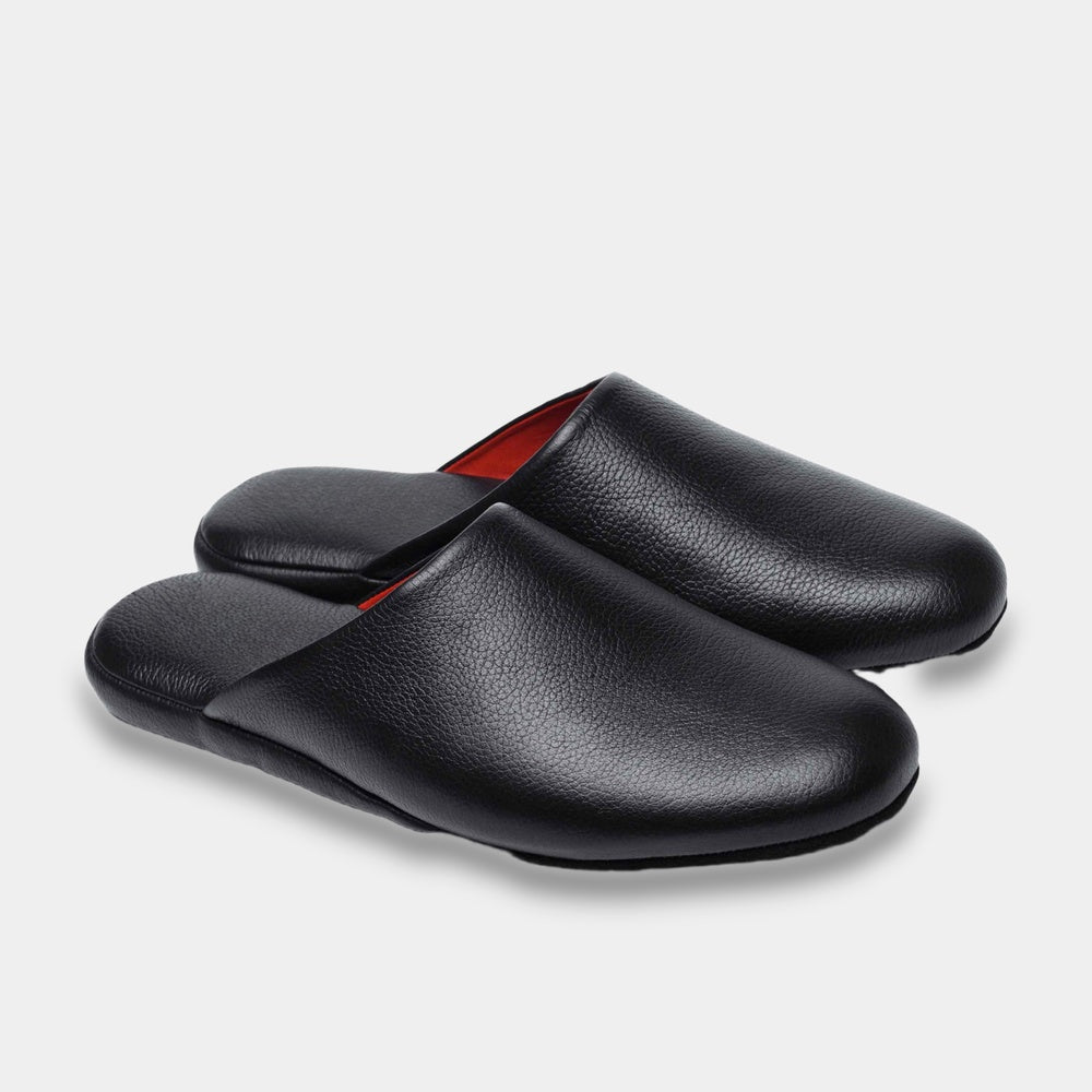 Mens leather slippers Black Hearth