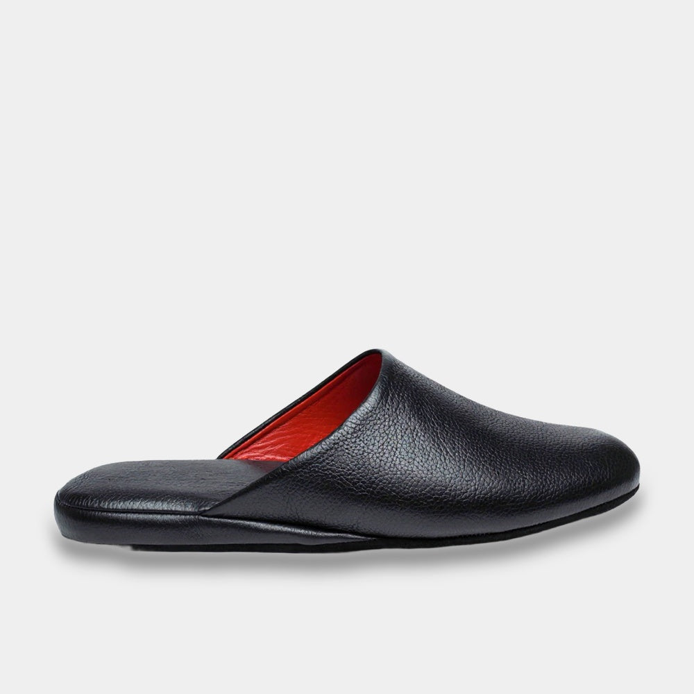 Mens leather slippers Black Hearth