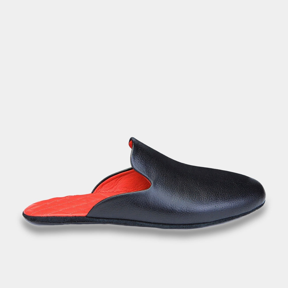 Mens leather slippers Black Inferno