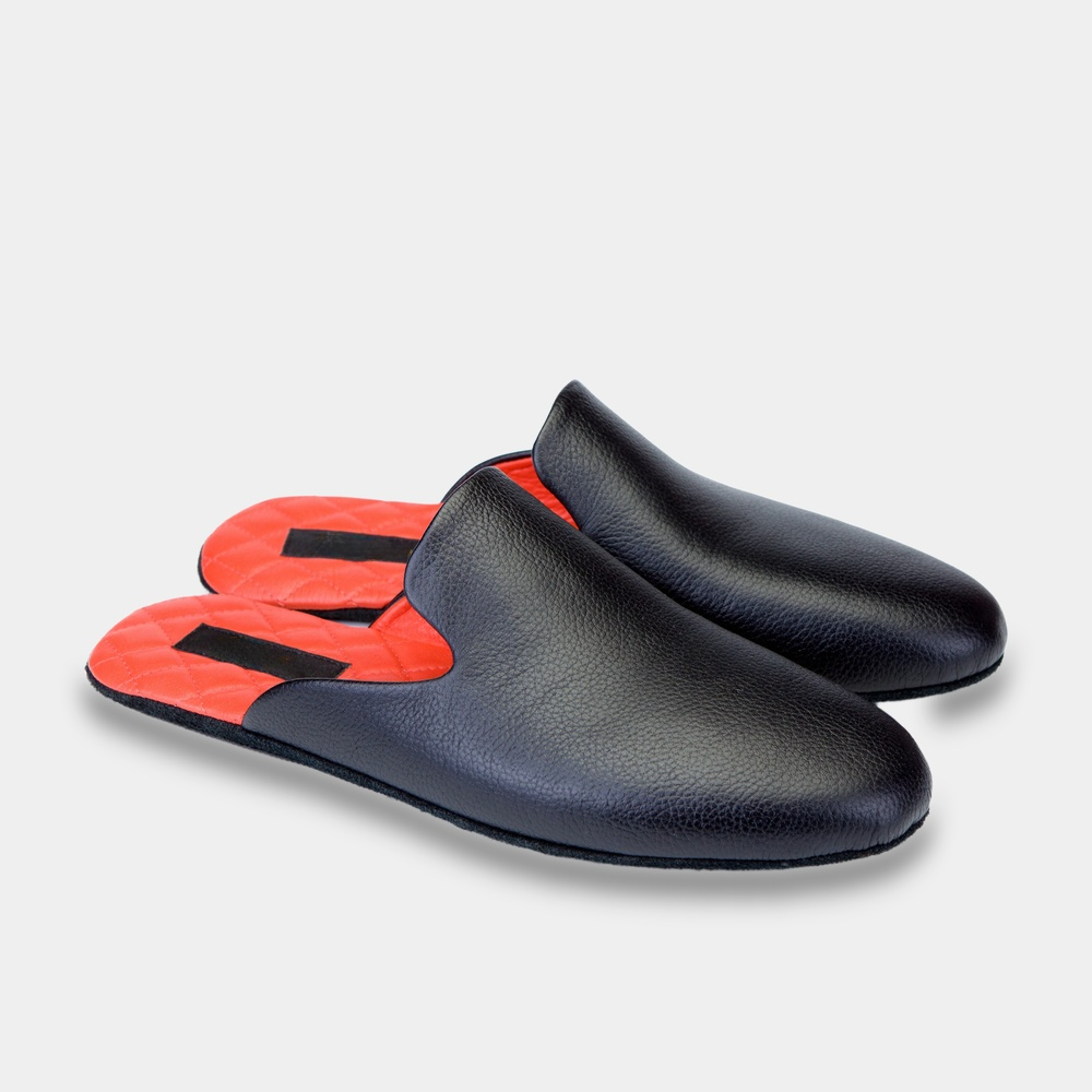 Mens leather slippers Black Inferno