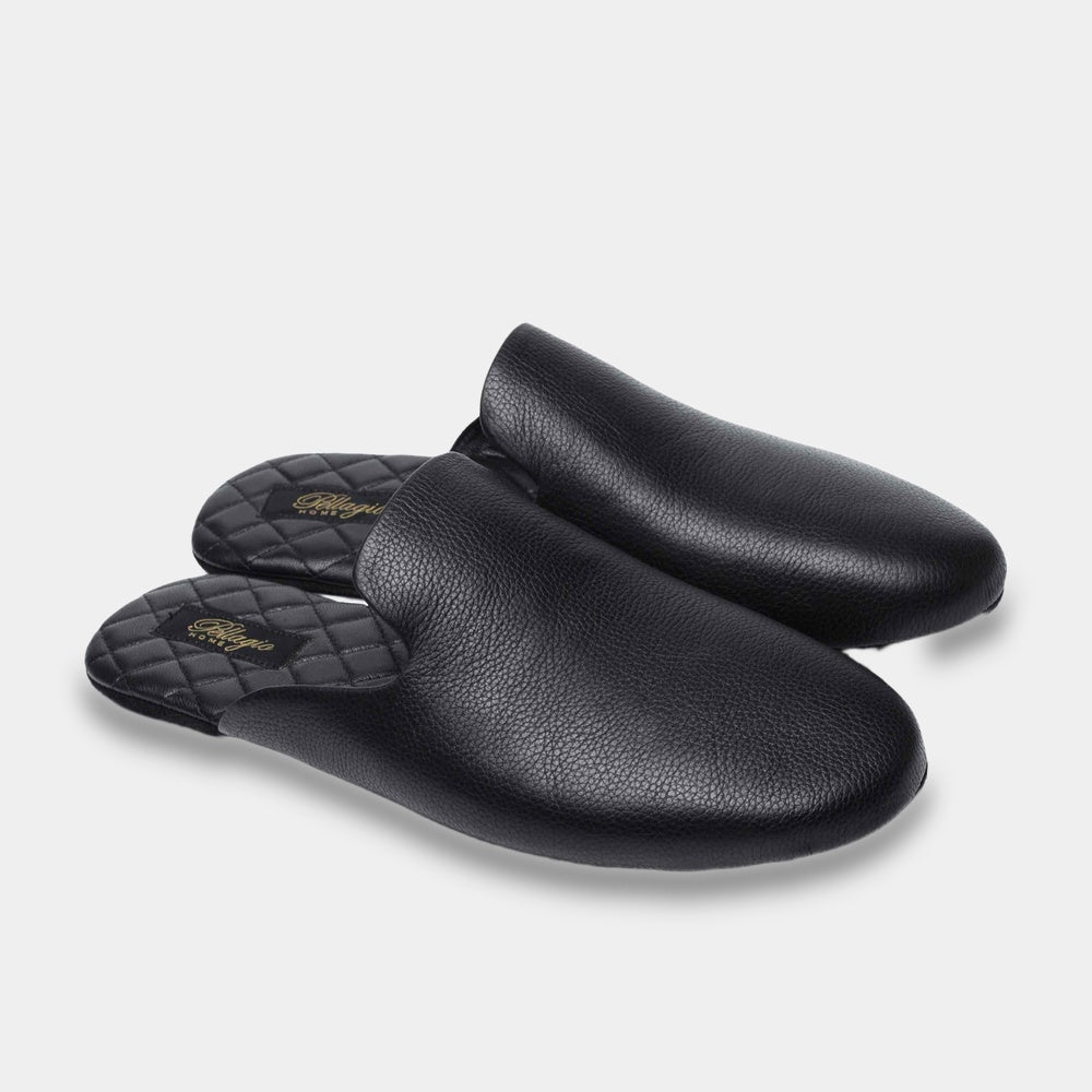 Mens leather slippers Black Phantom