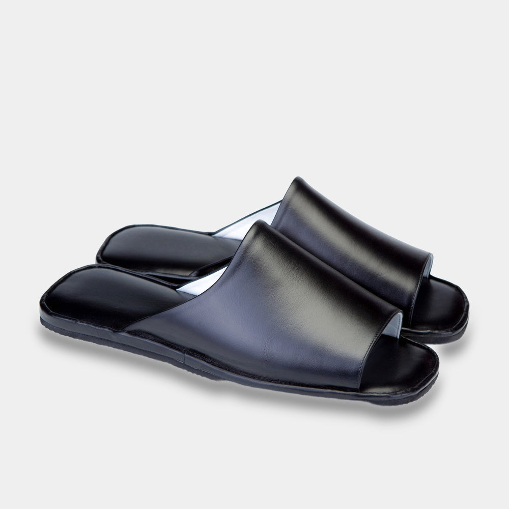 Mens leather slippers Black Zenith