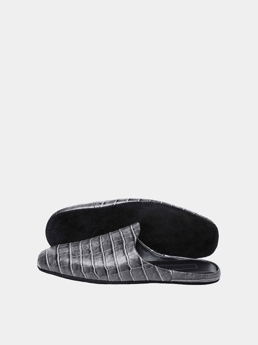Mens leather slippers Darkgray Сrocodile
