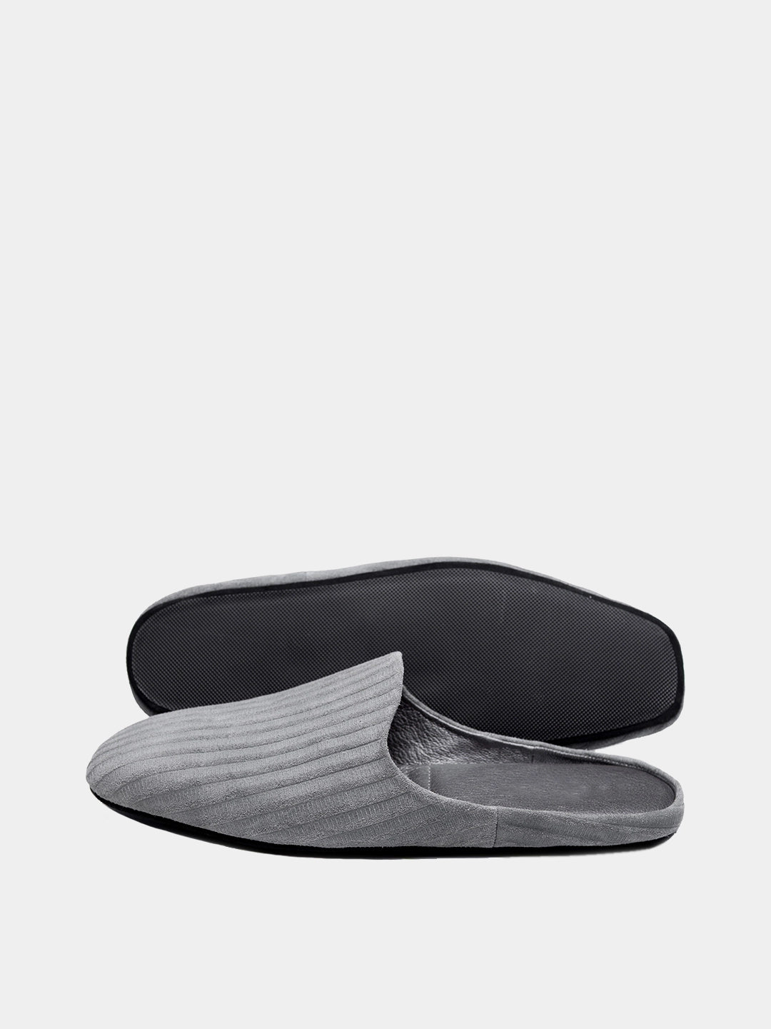 Mens leather slippers Gray Pinstripe