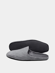 Mens leather slippers Gray Pinstripe
