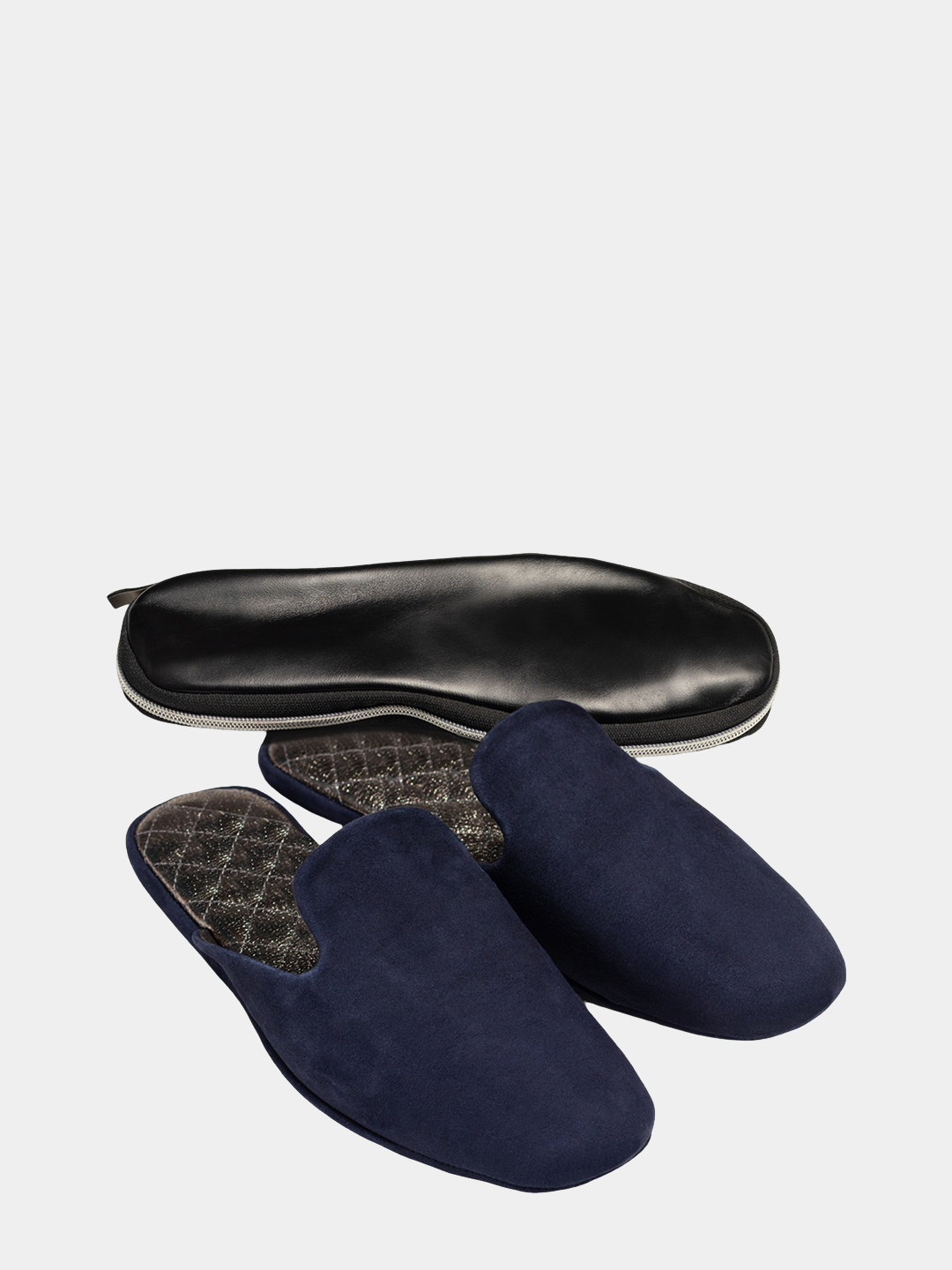 Women's  blue travel slippers with case Model 1109 Suede Leather