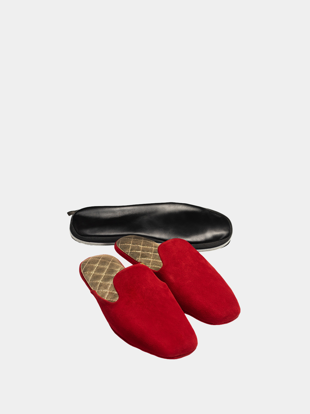 Women's red travel slippers with case  Model 1110 Suede Leather